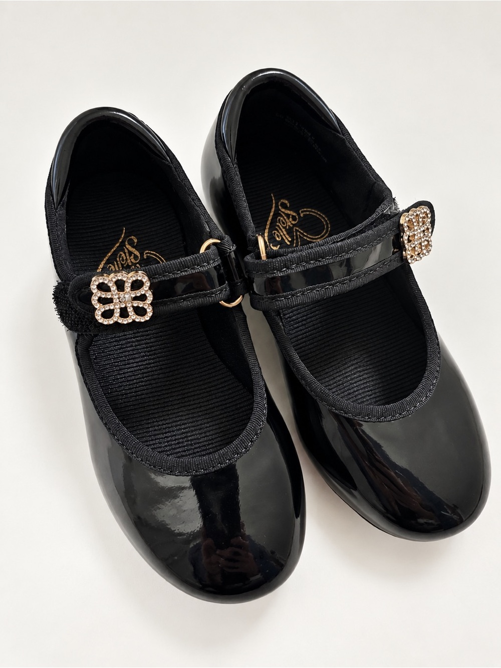 Stelle Girls Black Patent Tap Shoes Rhinestone Mary Jane Dance Shoes